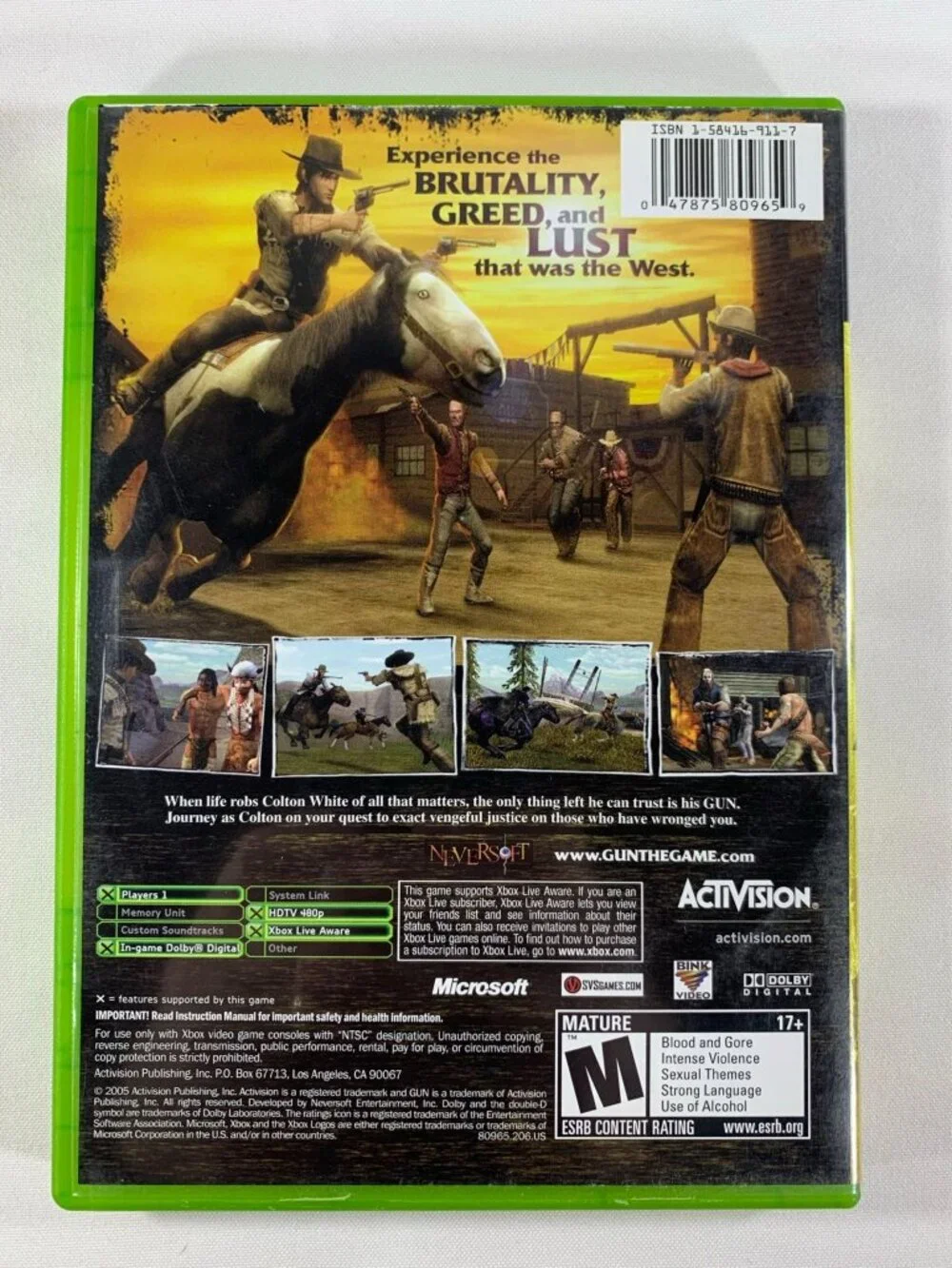 Gun Xbox Game 2005 Western Action Mature 17+ Complete With Case & Manual Tested